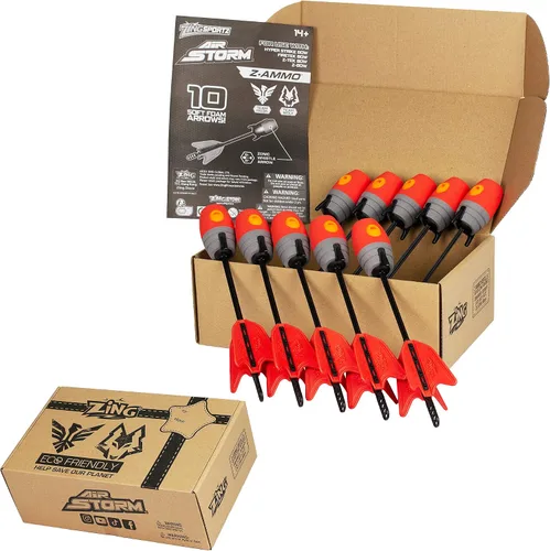 Vista 2 de Zing Zonic - Paquete de recambio de flechas silbantes, 10 flechas rojas, compatible con HyperStrike Firetek Z-Tek Z-Curve Z-Bow para niños Rojo