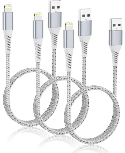 Vista 8 de Cable de carga corto para iPhone de 6 pulgadas, paquete de 3 cables USB a Lightning de 0.5 pies trenzados para iPhone 14, 13, 12, 11 Pro Max, Xs 8