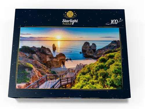 Vista 4 de MyPuzzle Camilo Beach (Praia Do Camilo) con mar turquesa en el fondo, Lagos, Algarve, Portugal, rompecabezas prémium de 100 piezas para adultos