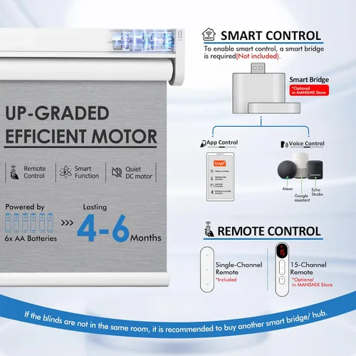Vista 4 de Persianas motorizadas inteligentes con control remoto, persianas enrollables automáticas sin taladro, persianas eléctricas opacas para ventanas