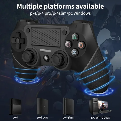 Vista 2 de Wireless Controller Compatible with PS4/Pro/Slim, Black ps4 controller with Dual Vibration, 1000mAh Battery, 6-Axis Motion Sensor, Built-in Speaker