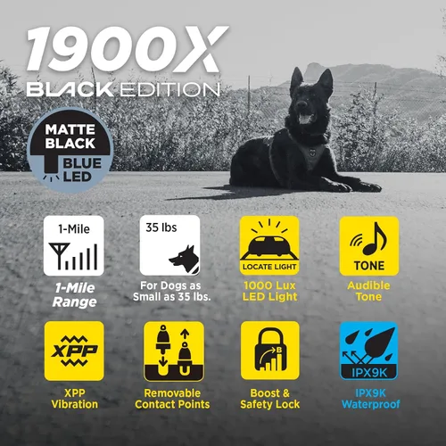 Vista 3 de Dogtra 1900X Black Edition E-Collar – Rango de 1 milla, perros 45 libras +, IPX9K impermeable, 100 niveles de estimulación, vibración, tono