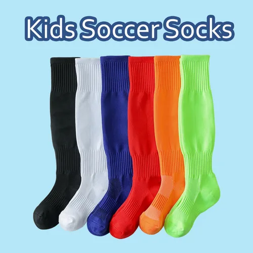 Vista 3 de Calcetines de fútbol para niños, calcetines de fútbol para niños pequeños, calcetines deportivos sólidos hasta la rodilla para niños y niñas de 5 a
