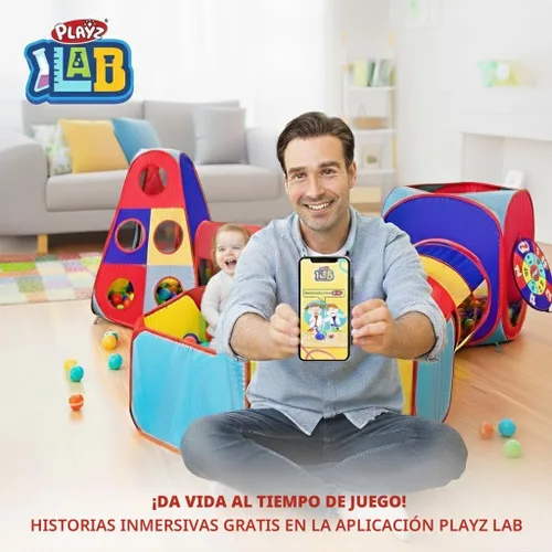Vista 8 de Playz 5 piezas de tiendas de campaña infantiles y túneles - Piscina de pelotas para niños pequeños, canasta de baloncesto, tubos para gatear, casas