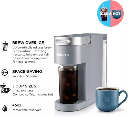 Vista 2 de Keurig K-Iced Plus - Cafetera de una sola porción, prepara café helado, se adapta a taza de viaje, depósito de agua extraíble, gris ártico (renovada)