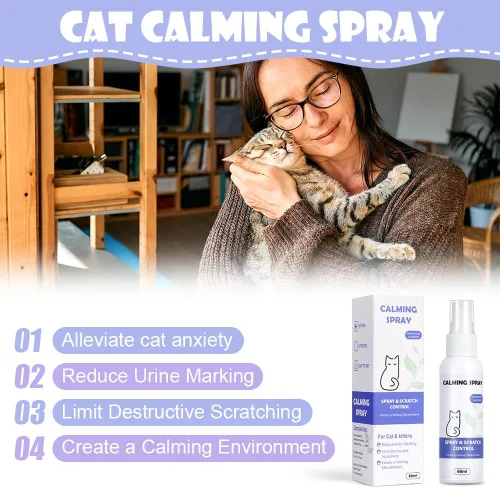 Vista 4 de AOMIG Aerosol calmante para gatos, feromonas para gatos, reduce el estrés y la ansiedad, arañazos, lucha contra orinar muebles para marcar orina