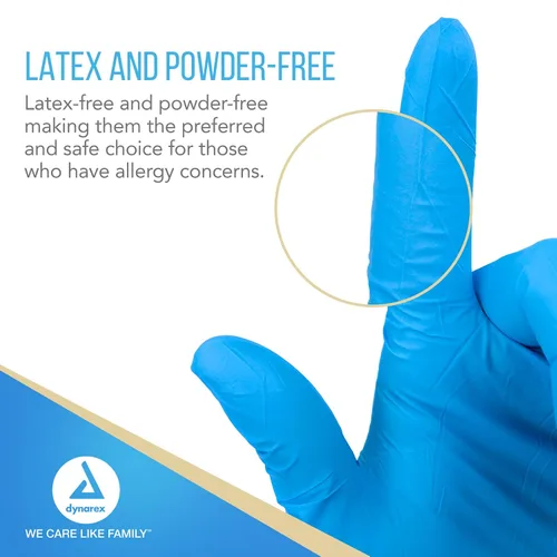 Vista 3 de Dynarex SafeTouch Guantes de nitrilo para exámenes, sin látex, libre de polvo.