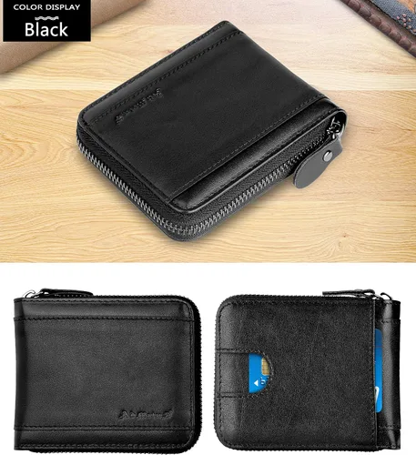 Vista 48 de Admetus Billeteras con bloqueo RFID para hombre, billetera de cuero con cremallera para hombres con tarjetero RFID plegable