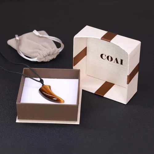 Vista 6 de COAI Collar con colgante de piedra de amuleto de diente de lobo para hombre y mujer, Piedra
