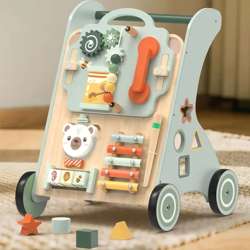 Vista 2 de WOODMAM Andador de madera para bebé, Andador de bebé ajustable para empujar para niños de 1 año, Andador Montessori 10 en 1 para niños y niñas