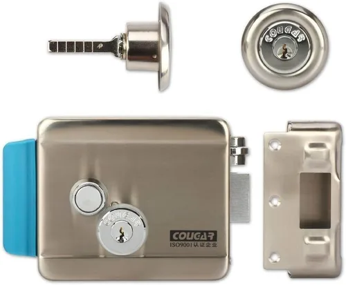 Vista 4 de Cerradura electrónica eléctrica para puerta, 6 llaves punteadas computarizadas, CC de 12 V, acero inoxidable, E-lock, soporte de puerta de metal