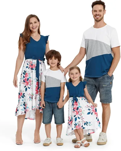 Vista 11 de PATPAT Conjuntos de verano a juego para la familia, vestidos y camisetas para mamá y yo, conjuntos de camisetas casuales para vacaciones