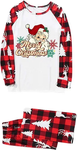 Vista 2 de Kvture Pijamas de Navidad para la familia, conjuntos de pijamas de Navidad a juego, camisas de manga larga y pantalones a cuadros, ropa de dormir