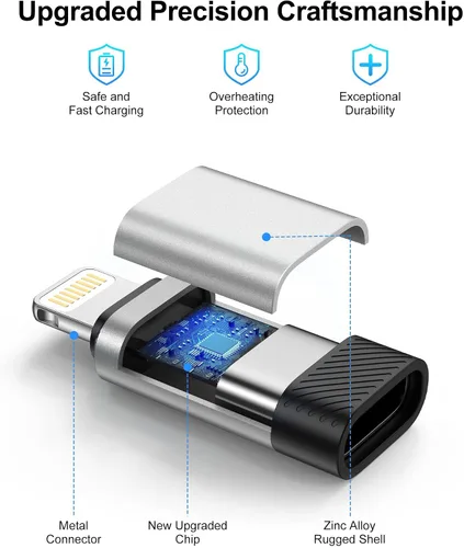 Vista 5 de Adaptador USB C a Lightning, paquete de 4, carga rápida y sincronización de datos, convertidor USB-C hembra a Lightning macho para iPhone 14 13 12