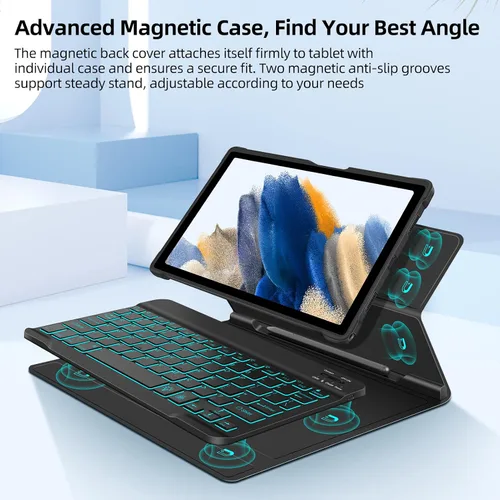 Vista 4 de JUQITECH Funda de teclado retroiluminada para Samsung-Galaxy-Tab A8 10.5 2022, funda magnética fuerte para libros, funda suave desmontable teclado