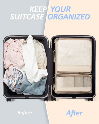Vista 2 de BAGSMART - Juego de 7 cubos de embalaje para maletas esenciales de viaje, juego de bolsas organizadoras ligeras con bolsa de zapatos, cubos de viaje