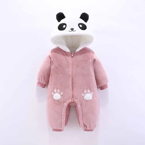 Vista 2 de Mameluco unisex con capucha para bebé recién nacido, diseño de panda de dibujos animados, para invierno, Navidad, cálido, con capucha
