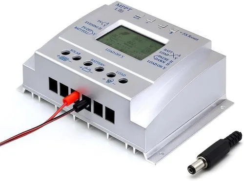 Vista 3 de Controlador de carga solar de 80 A, regulador de panel solar de 80 amperios con temporizador de carga, 12 V 24 V automático con pantalla LCD USB 5 V