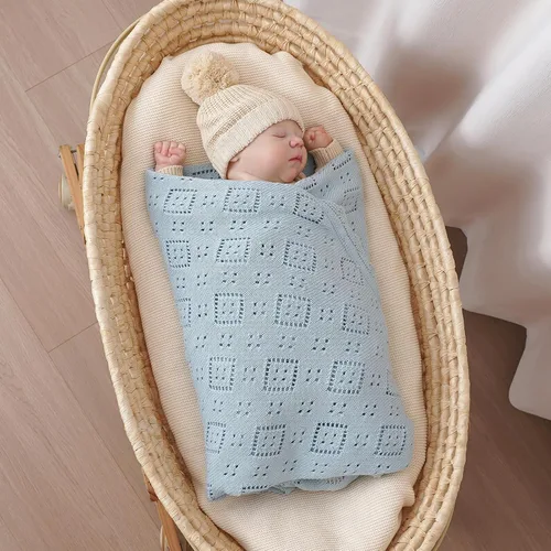 Vista 3 de mimixiong - Manta de algodón neutro para bebé Cochecito para niños y niñas, cuna de 30 x 40 pulgadas, color azul