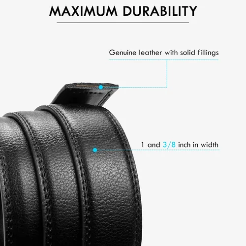 Vista 4 de BOSTANTEN Cinturón de cuero con trinquete para hombre con hebilla ajustable deslizante, corte para adaptarse, Negro