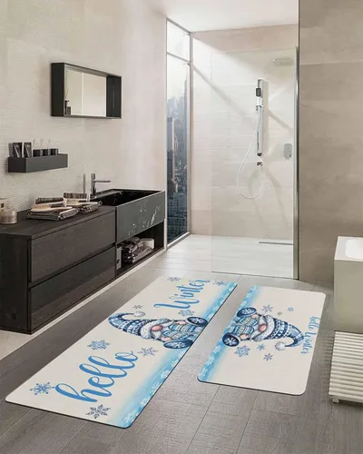 Vista 2 de Tapete de baño de gnomos de Navidad para bañera, antideslizante, de secado rápido y absorbente, tierra de diatomeas, fregadero, dormitorio, cocina