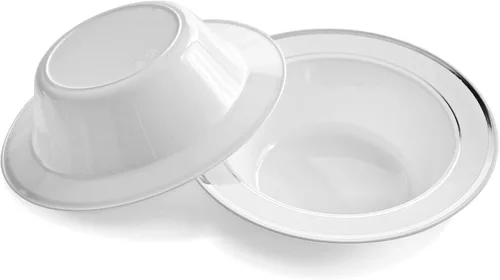 Vista 11 de Platos de plástico desechables Occasions para fiestas de boda (120 unidades), plateado, blanco (White / Silver Rim)