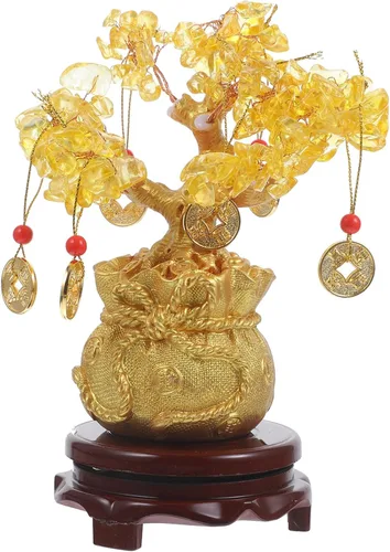 Vista 2 de Ciieeo Árbol de dinero monedas, árbol de la suerte, de cristal natural, árbol de la suerte, árbol de la vida de Feng Shui, árbol de dinero