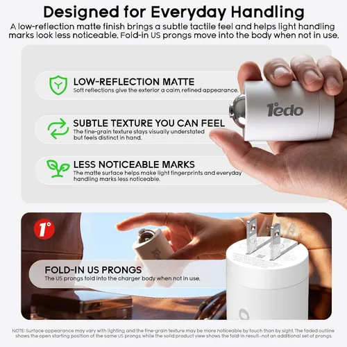 Vista 6 de Cargador de pared GaN de 20W, enchufe plegable de carga rápida para tableta y teléfonos Blanco