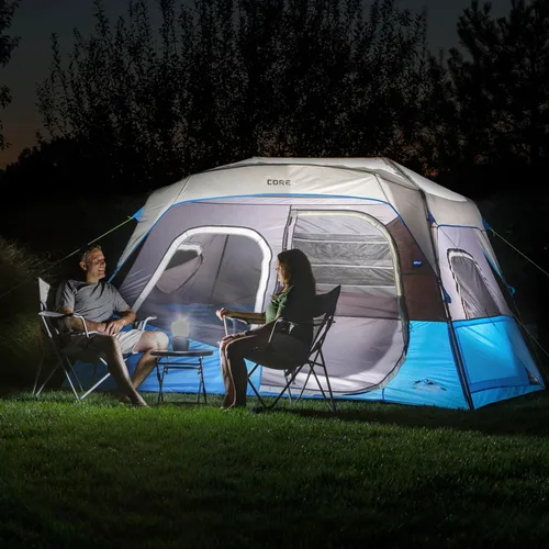 Vista 3 de CORE Instant Cabin Tents with LED Lights Family Multi Room Lighted Pop Up Tents for Camping Included Storage Pockets for Camping Accessories