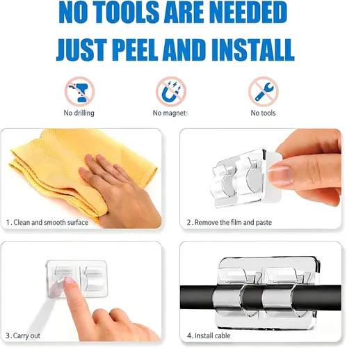 Vista 4 de Keviyi - Ganchos para luces de cadena al aire libre: 25 piezas de clips para cables resistentes con tiras adhesivas impermeables para colgar luces
