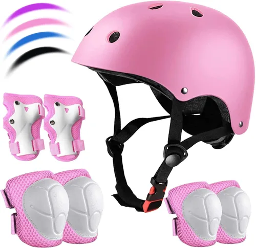 Vista 12 de Juego de casco de bicicleta ajustable para niños, chicos, chicas y adolescentes de 3 a 8 años de edad, incluye protectores de codo, rodilla