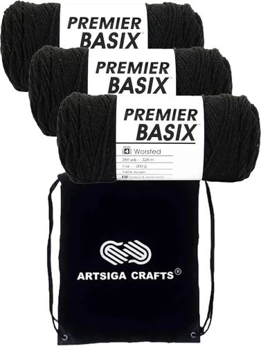 Vista 6 de Premier Yarns Basix White 1115-01 (3 madejas, el mismo lote de tinte) hilo acrílico mediano #4 para ganchillo y tejer con bolsa de proyectos 3