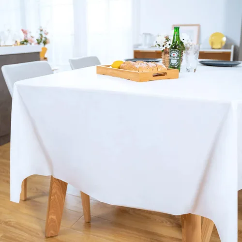 Vista 5 de POSATE Mantel de plástico para fiestas, mantel desechable de 54 x 108 pulgadas, paquete de 6, rectangular blanco