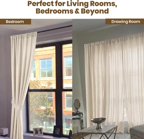 Vista 5 de LFH Home Natural Cotton Rich Curtains For Living Room Light Filtering Window Panels with Rod Pocket Back Tab Farmhouse Curtain for Bedroom or Easy