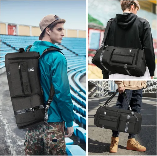 Vista 6 de Bolsas de gimnasio para hombre, bolsa de lona para gimnasio, mochila deportiva de 3 vías para hombres con compartimento para zapatos y bolsillo