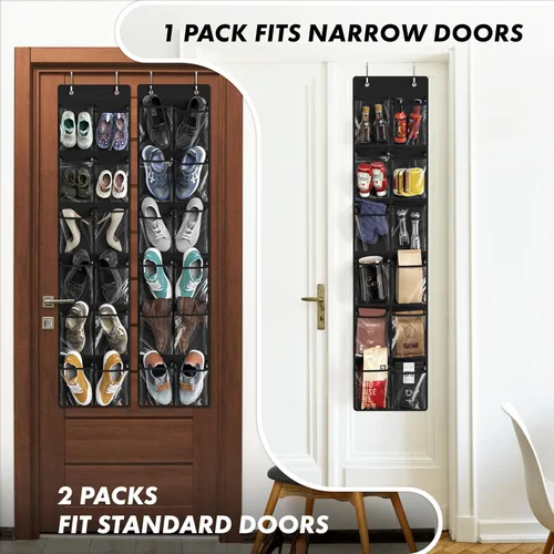 Vista 3 de Simple Houseware 24 Bolsillos - 2PK 12 Bolsillos Grandes Organizador de Zapatos Colgante para Puerta, Negro