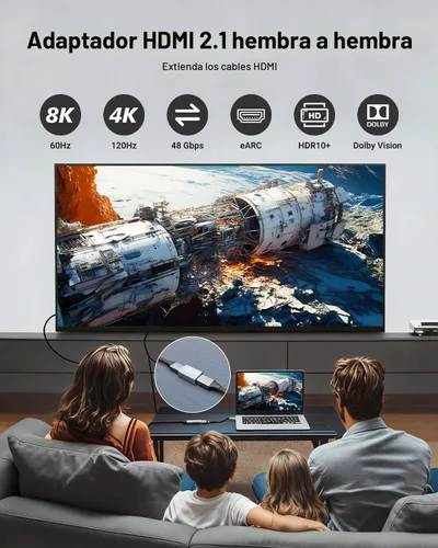 Vista 2 de VCELINK Acoplador HDMI 8K, adaptador de extensión HDMI 2.1 hembra a hembra