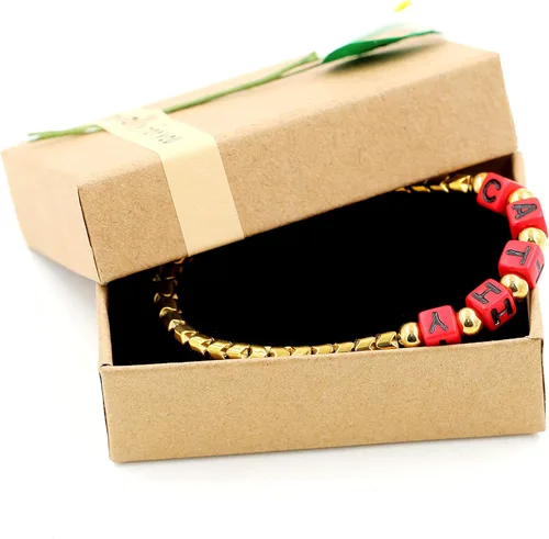 Vista 6 de Pulseras de cuentas de hematita personalizadas con nombre personalizado para mujeres y hombres, mejor amigo Y1533, Acrílico Acrílico Hematita