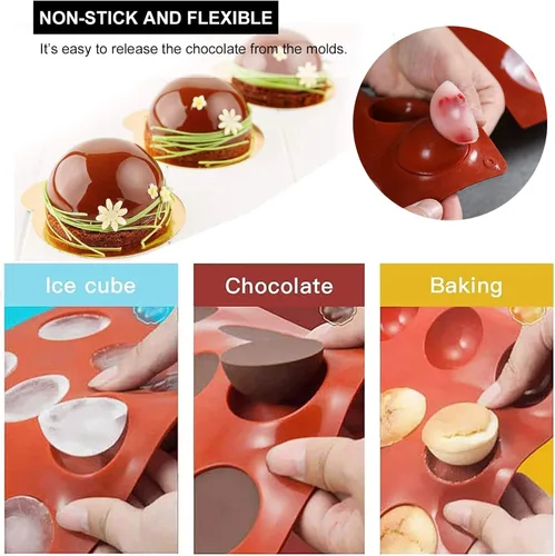 Vista 4 de Moldes para bombas de chocolate caliente – Moldes de silicona de 2.5 pulgadas y semiesferas – Marrón/3 piezas