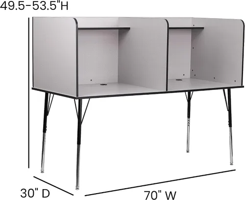 Vista 3 de Flash Furniture Carrel de estudio ajustable, gris Nebulosa Gris
