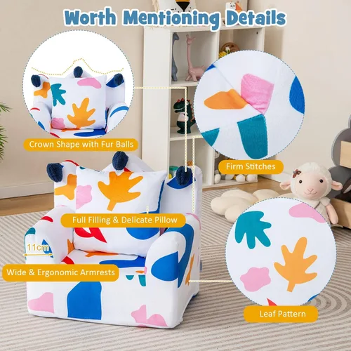 Vista 7 de HONEY JOY Sofá para niños pequeños, silla en forma de corona con almohada adicional, cómodos muebles de sala de juegos para niños con funda