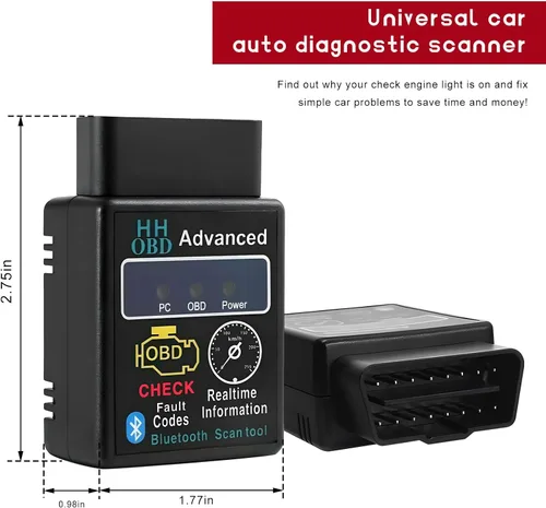 Vista 2 de Escáner Bluetooth OBD2 para Coche, Lector de Códigos de Diagnóstico Inalámbrico OBD II, Herramienta de Escaneo Bluetooth, Adaptador Universal