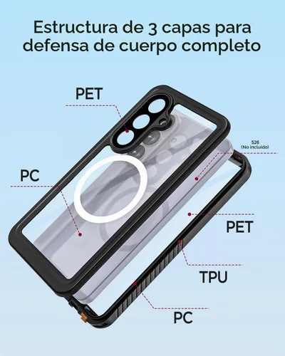 Vista 5 de Miimall Funda impermeable IP68 para Samsung Galaxy S26 Plus, compatible con MagSafe, Mil-Std 810G 360° protección de cuerpo completo resistente