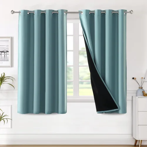 Vista 29 de H.VERSAILTEX Paneles de cortina 100% opacas de 45 pulgadas de largo, con aislamiento térmico, cortinas opacas con forro para dormitorio, dos capas