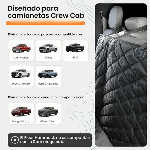Vista 5 de 4Knines Hamaca de suelo para perros para camiones de cabina tripulada, lado Negro