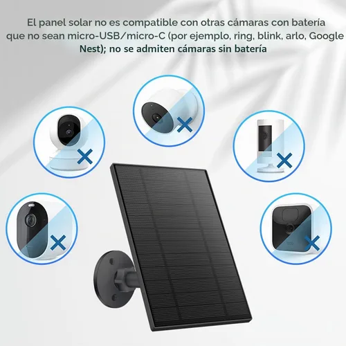 Vista 8 de Panel solar de 5 W para cámara de seguridad, panel solar con puerto micro USB y USB-C para cámara de batería recargable de 5 V CC al aire libre