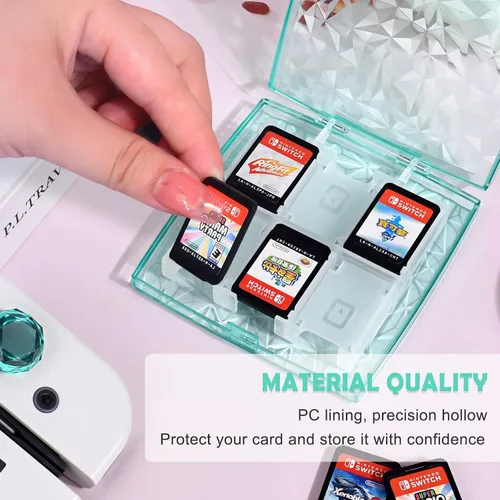 Vista 4 de DLseego Clear Crystal Game Card Case For Regular Switch Lite OLED, 11 Slots Game Cards Holder 2 SD Card Slots, Sparkle Portable Game Card Storage