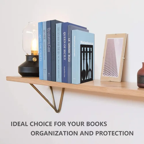Vista 6 de Sujetalibros de metal, sujetalibros decorativos pesados para estantes, sujetalibros decorativos para el hogar para libros pesados, soporte negro