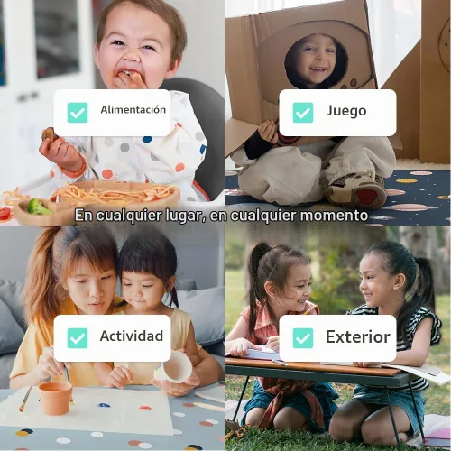 Vista 2 de Tapete resistente para salpicaduras de bebé de 51 pulgadas para debajo de la silla alta Incluye bolsa húmeda Tapete lavable de primera calidad