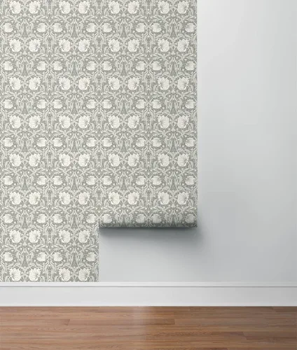 Vista 7 de NextWall - Papel pintado floral de pimpernel, de pelar y pegar (Gris aleación y Alabastro)